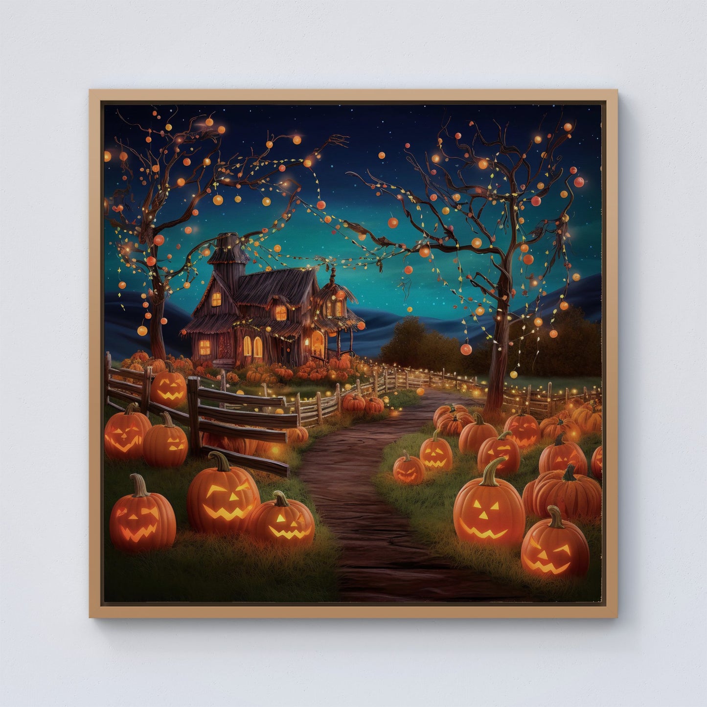 Enchanted Hallowen Pumpkin Patch Framed Canvas