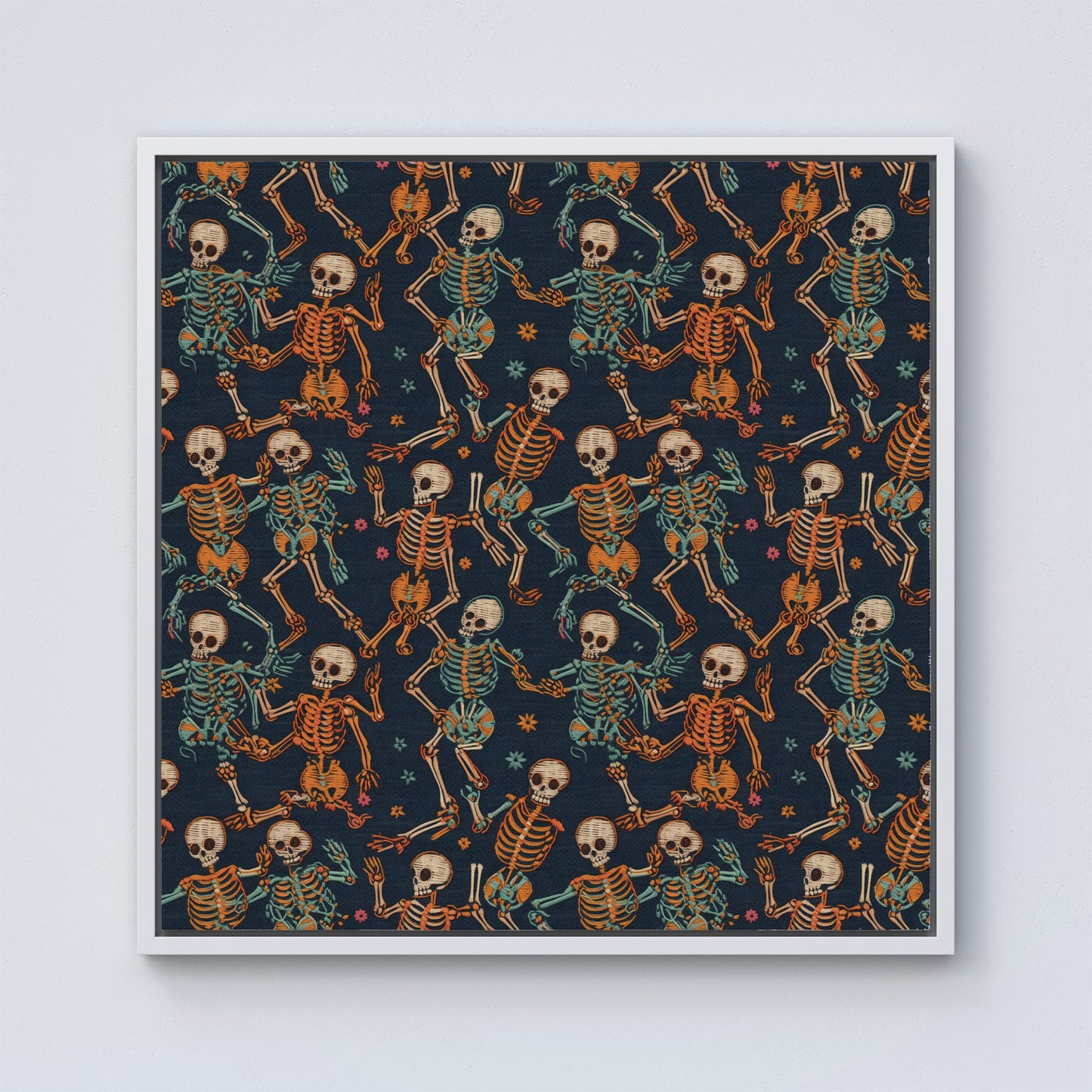 Dancing Skeletons Framed Canvas