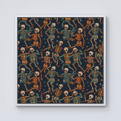 Dancing Skeletons Framed Canvas