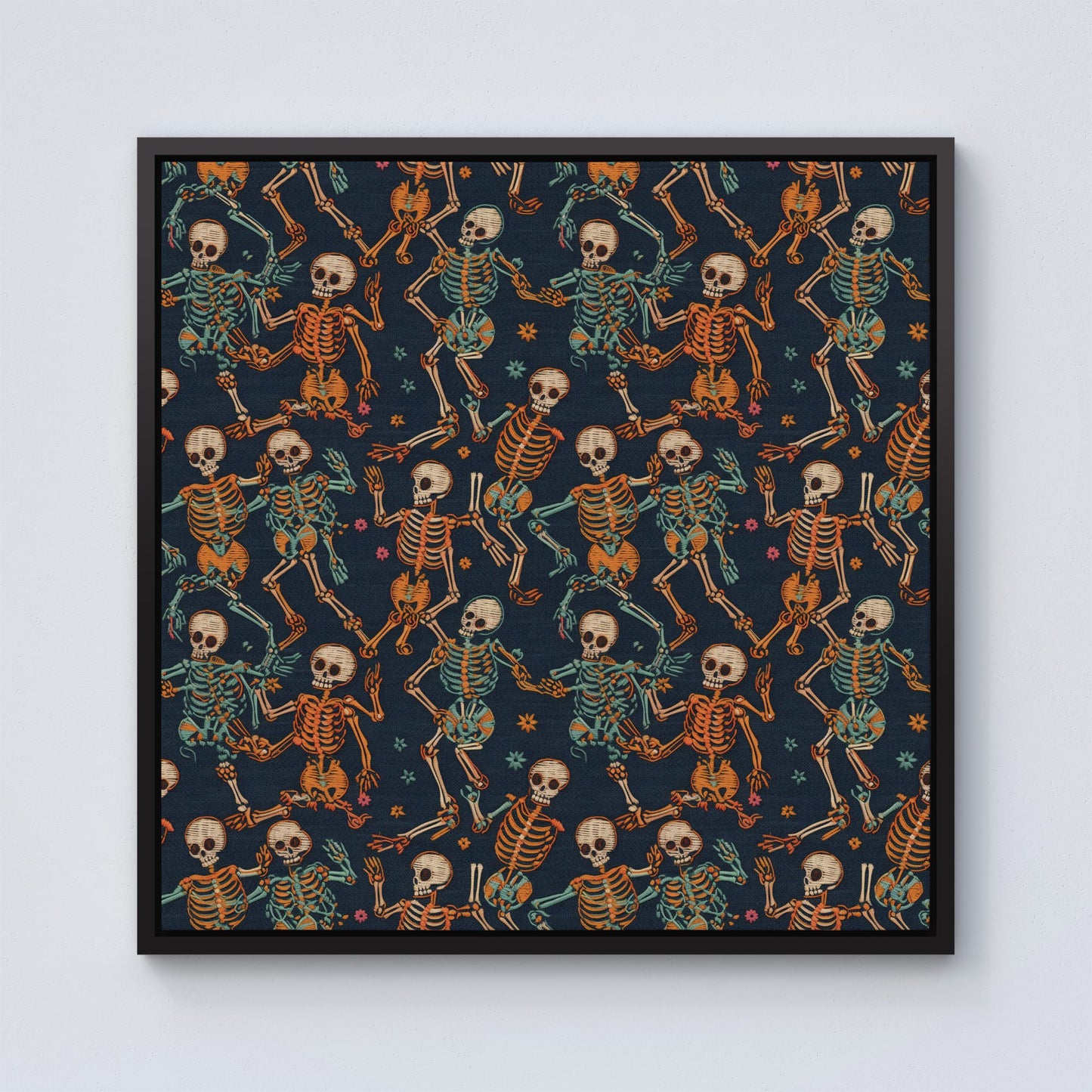 Dancing Skeletons Framed Canvas