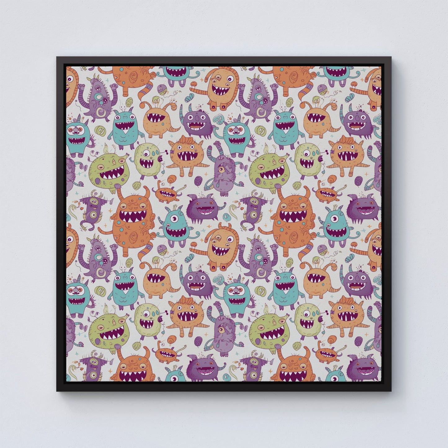 Playful Halloween Monsters Framed Canvas