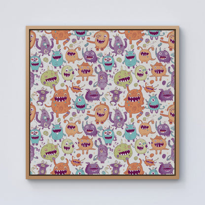 Playful Halloween Monsters Framed Canvas