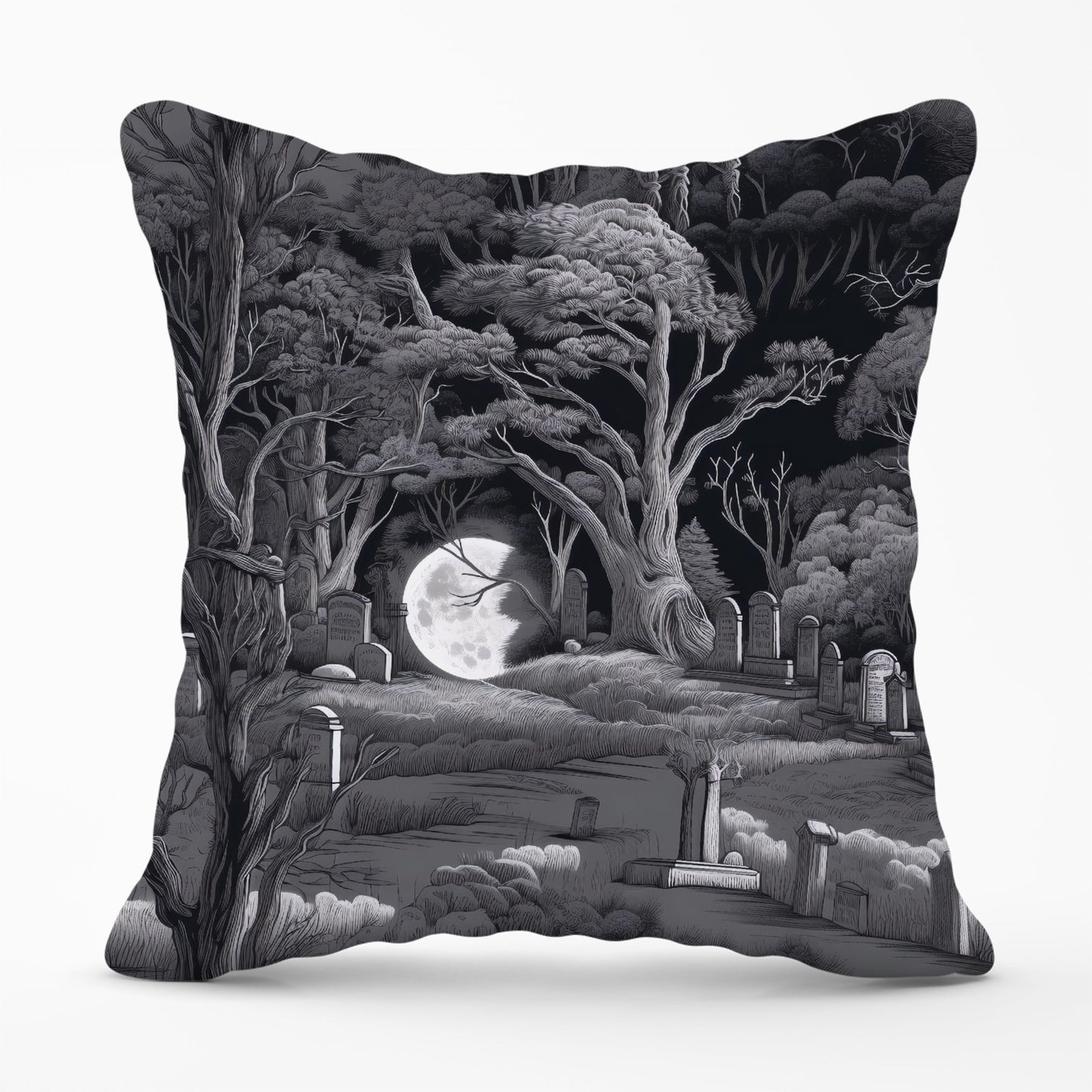 Eerie Moonlit Cemetery Outdoor Cushion