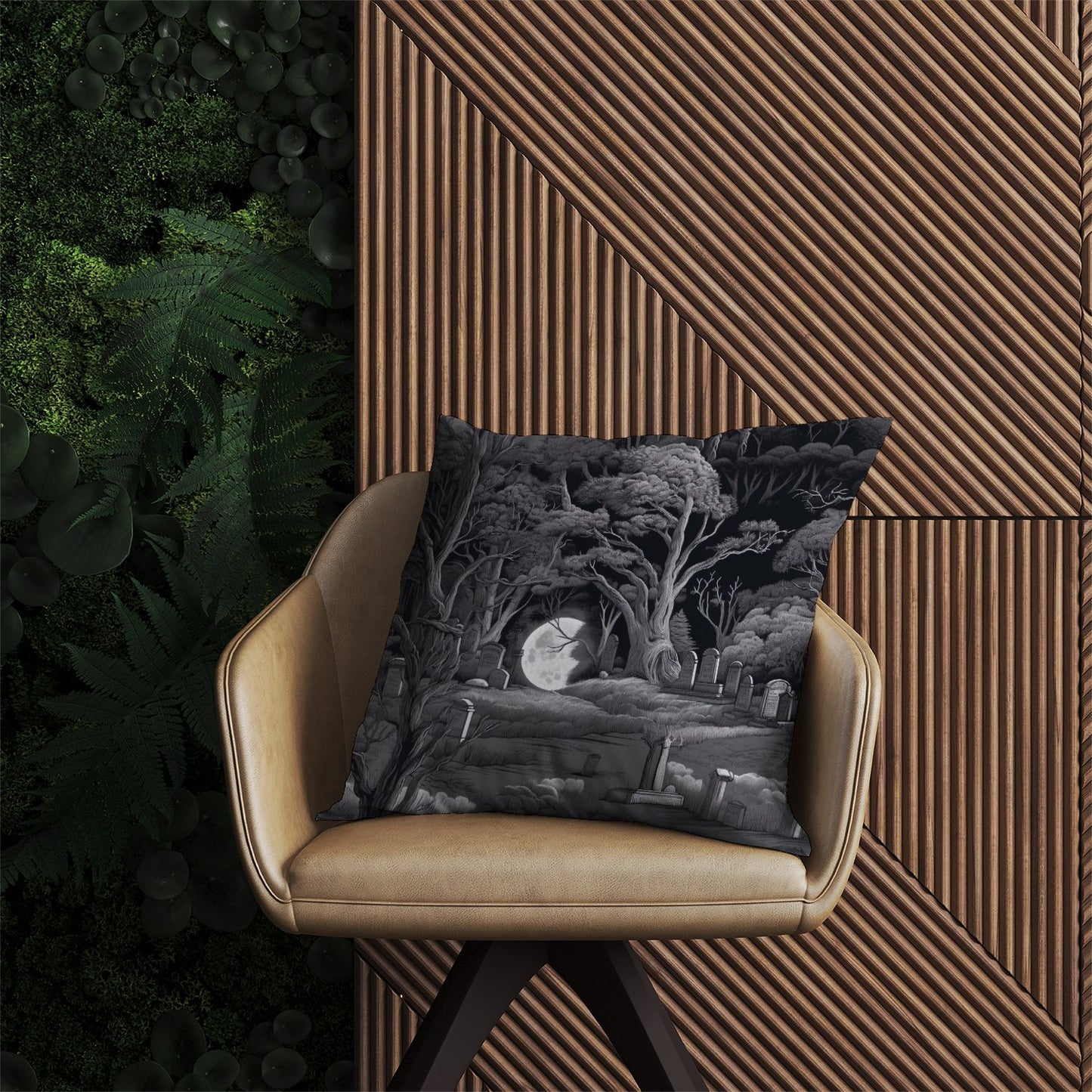 Eerie Moonlit Cemetery Outdoor Cushion