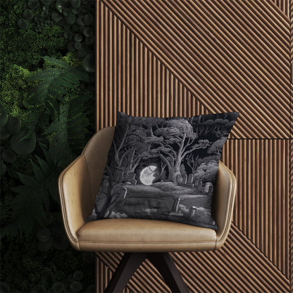 Eerie Moonlit Cemetery Outdoor Cushion