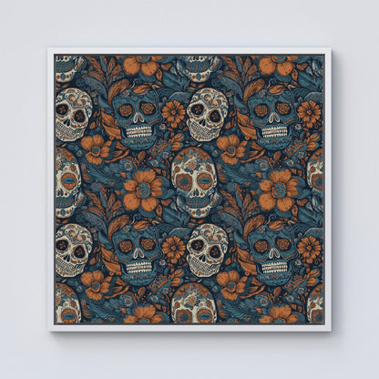 Dia De Los Muertos Skulls Pattern Framed Canvas