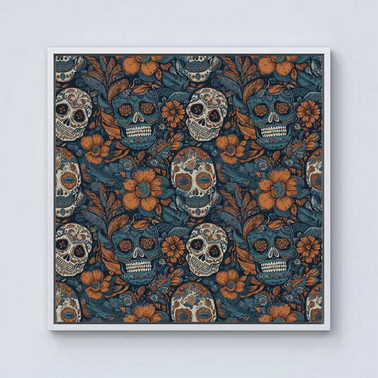 Dia De Los Muertos Skulls Pattern Framed Canvas