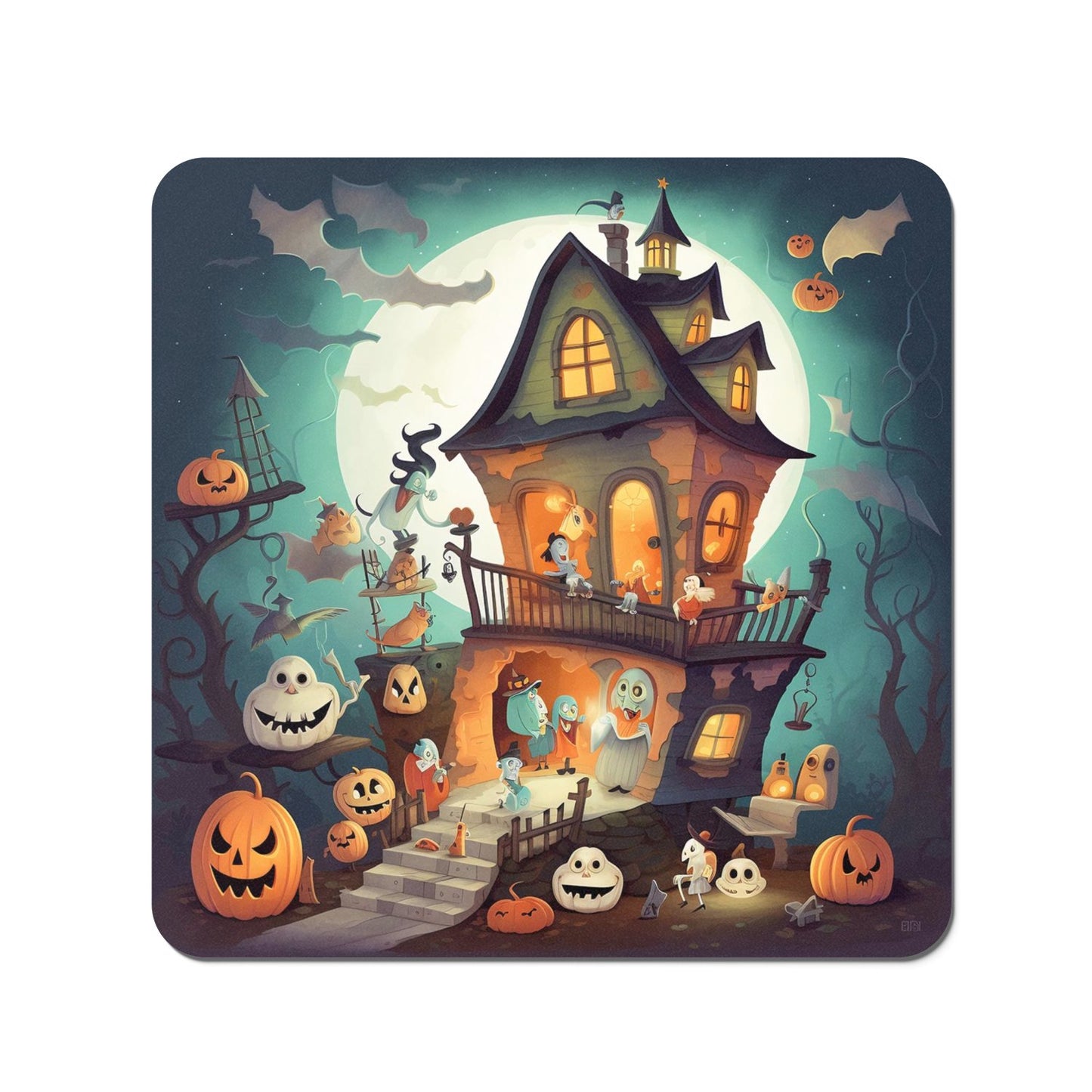 Illustrations A Whimsical Haunted House Coasters