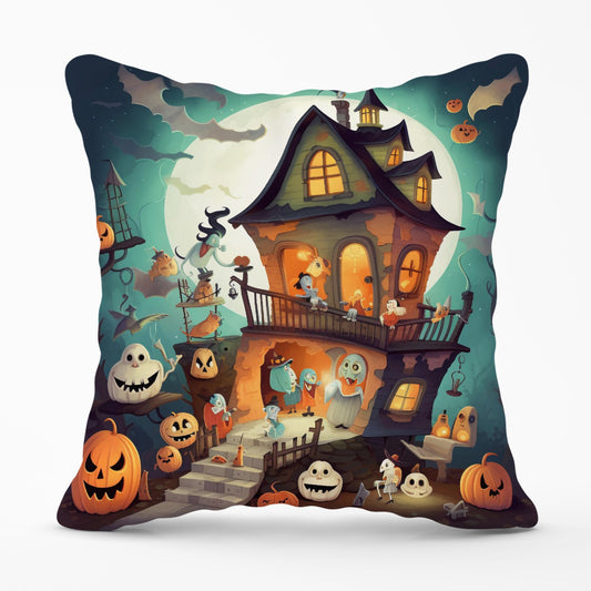 Illustrations A Whimsical Haunted House Outdoor Cushion