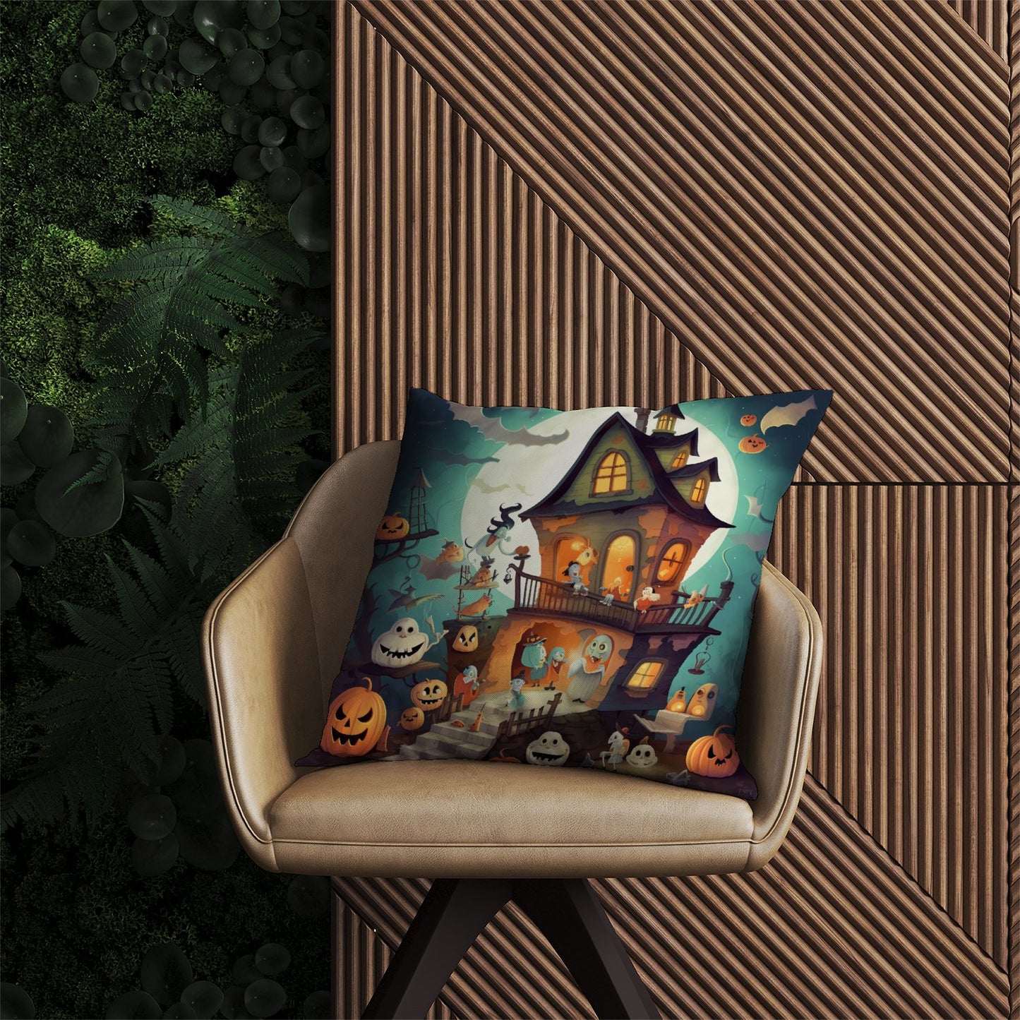 Illustrations A Whimsical Haunted House Outdoor Cushion