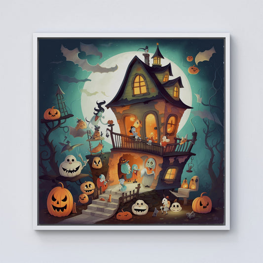 Illustrations A Whimsical Haunted House Framed Canvas