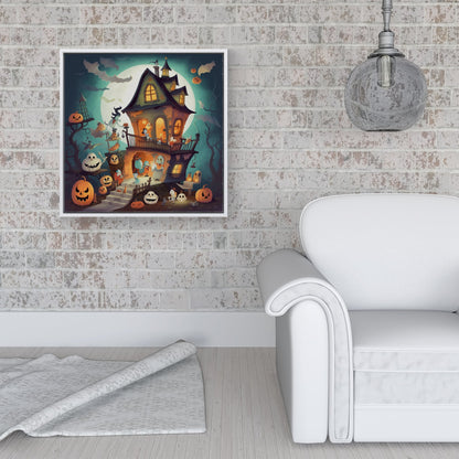 Illustrations A Whimsical Haunted House Framed Canvas