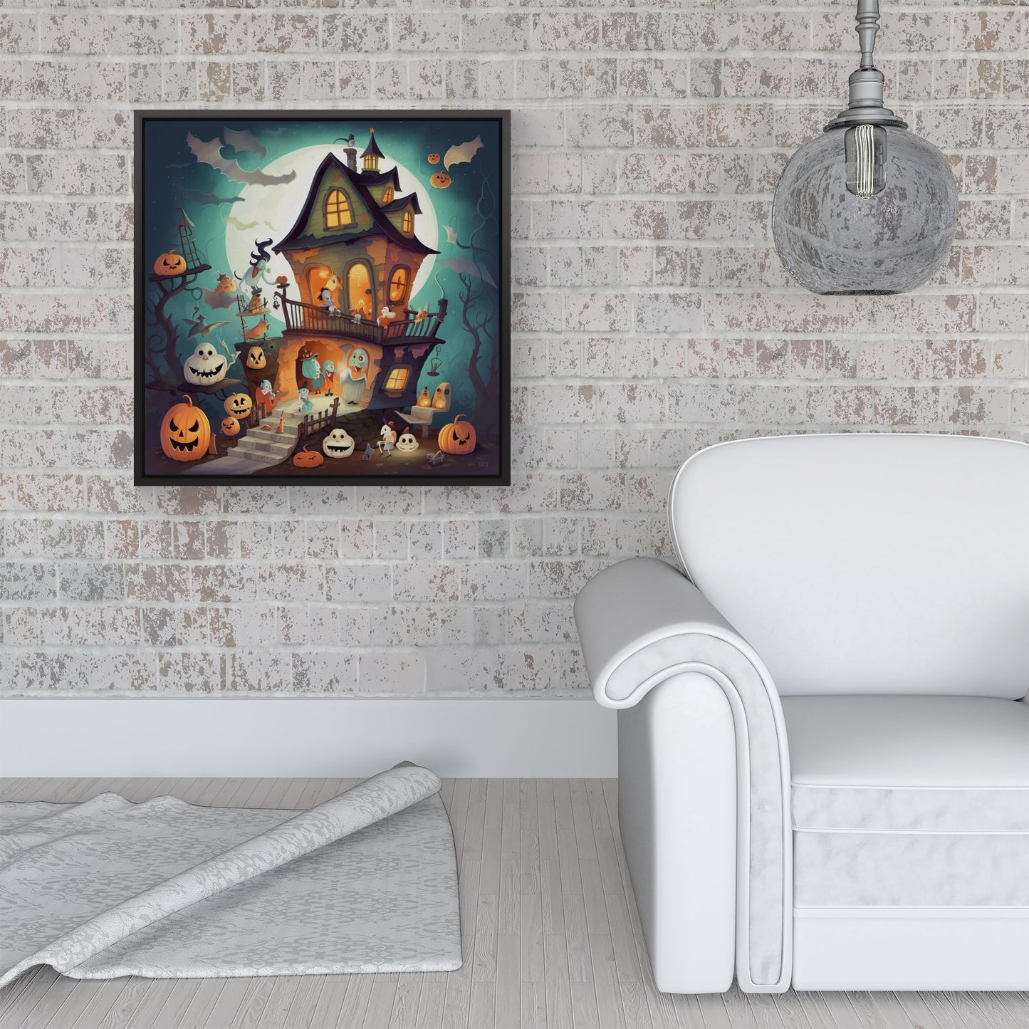 Illustrations A Whimsical Haunted House Framed Canvas