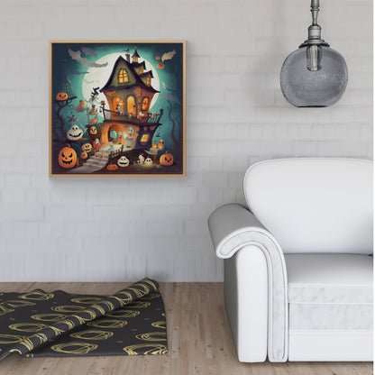 Illustrations A Whimsical Haunted House Framed Canvas