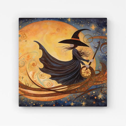 A Whimsical Witch On A Broomstick Canvas