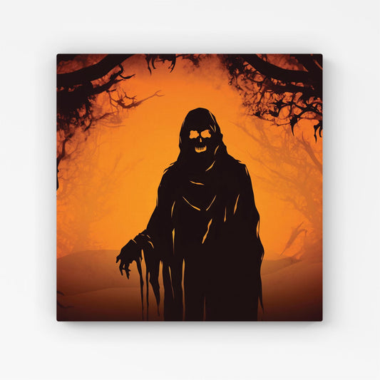 A Spooky Black And Orange Ghost Canvas
