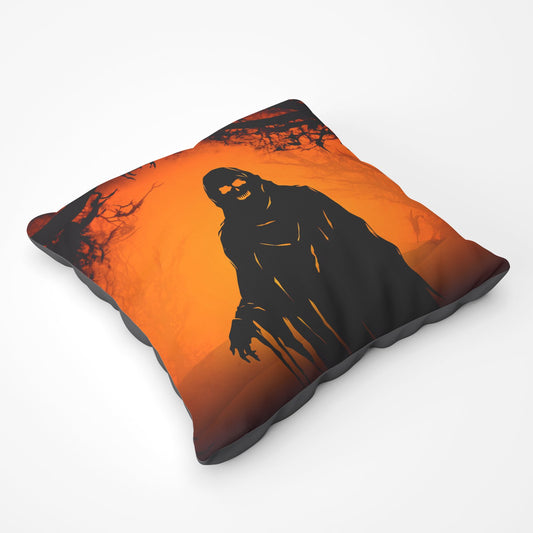 A Spooky Black And Orange Ghost Floor Cushion