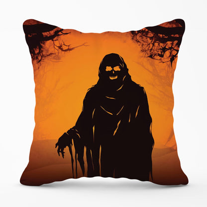 A Spooky Black And Orange Ghost Outdoor Cushion