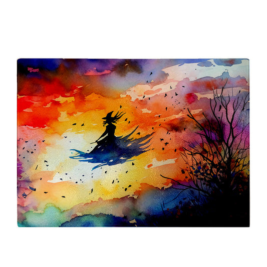 A Watercolor Featuring A Graceful Witch Chopping Board