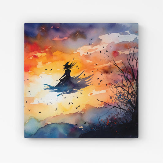 A Watercolor Featuring A Graceful Witch Canvas