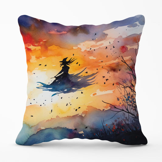 A Watercolor Featuring A Graceful Witch Outdoor Cushion