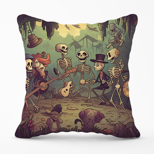 Cartoonish Skeletons Having A Party Outdoor Cushion