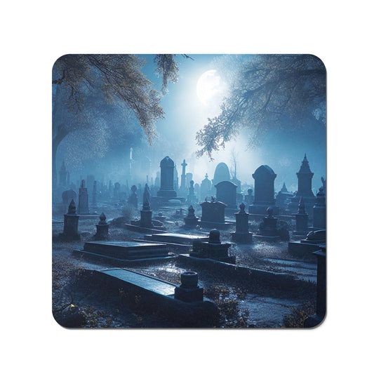 A Breathtaking Scene Of A Moonlit Graveyard Coasters
