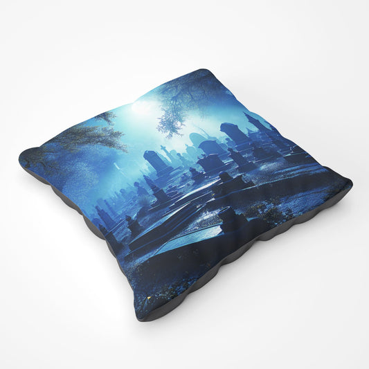 A Breathtaking Scene Of A Moonlit Graveyard Floor Cushion