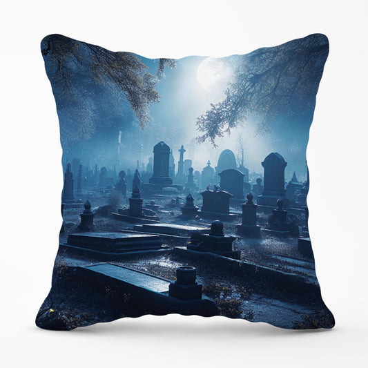 A Breathtaking Scene Of A Moonlit Graveyard Outdoor Cushion