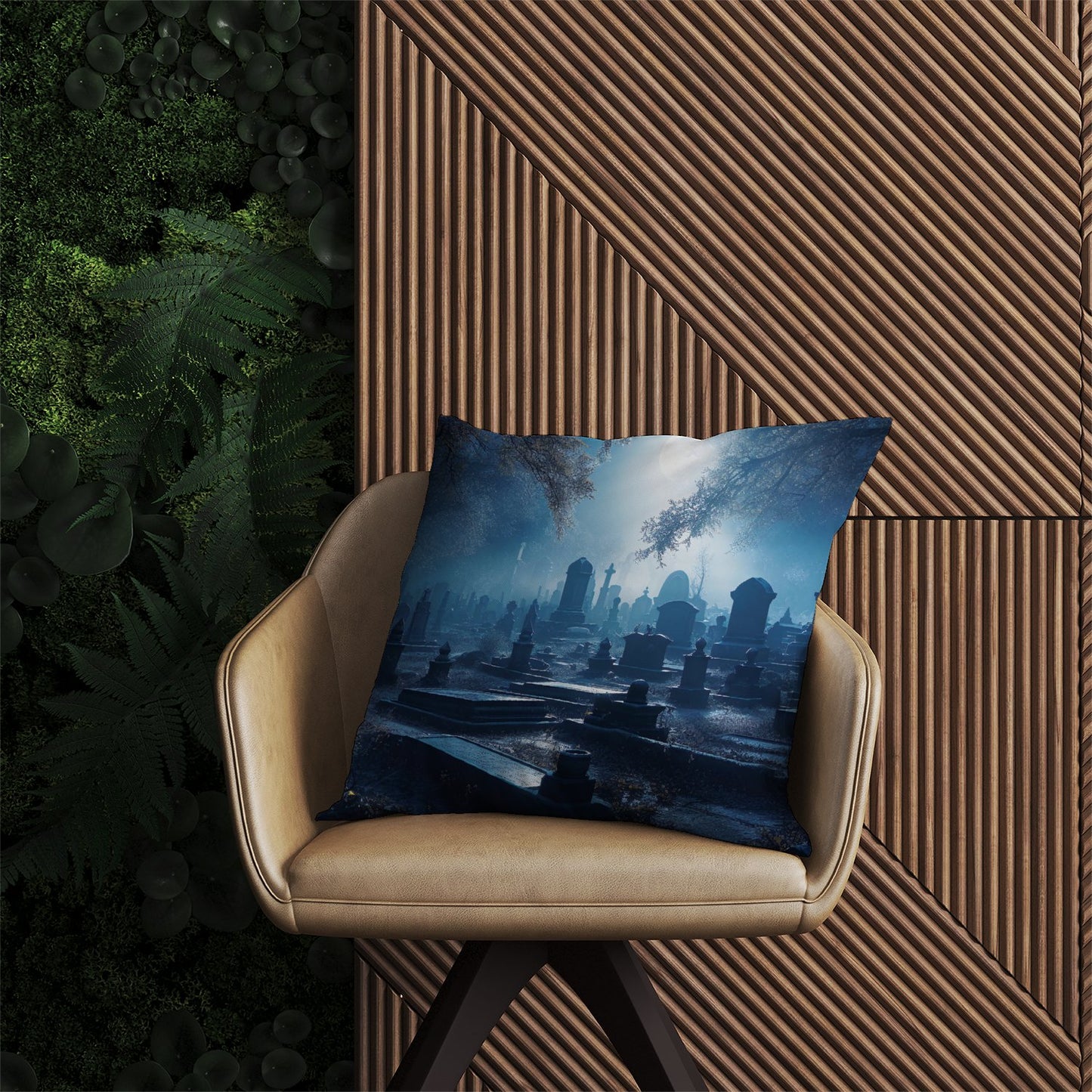 A Breathtaking Scene Of A Moonlit Graveyard Outdoor Cushion